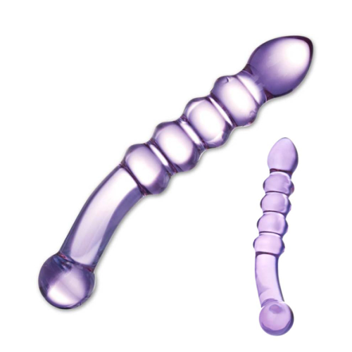 E25409-high.png Glas - Purple Rain Ribbed Glass Dildo