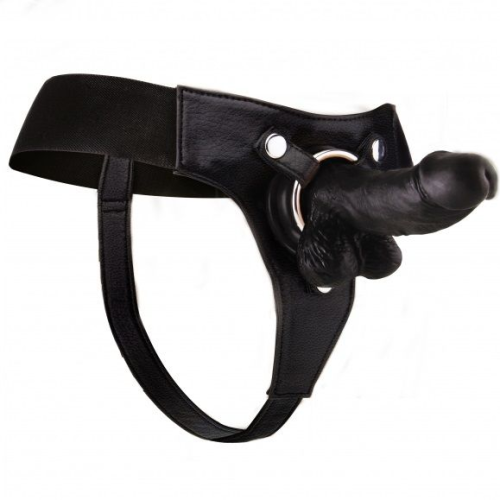 ouch-arnes-leather-realistico-negro-confortable-15cm-high.png Ouch! Arnés Strap-on Realístico Negro 6" (15cm)