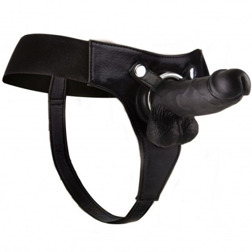 ouch-arnes-leather-realistico-negro-confortable-20cm-high.png Ouch! Arnés Strap-on Realístico Negro 8" (20cm)