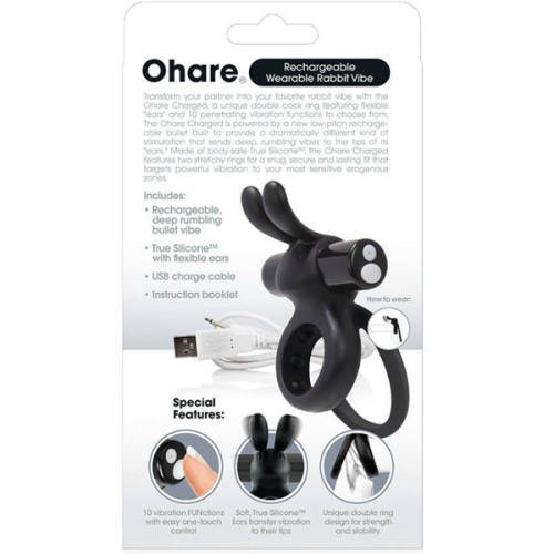 Screaming O Anillo Doble Recargable Con Rabbit O Hare - Negro
